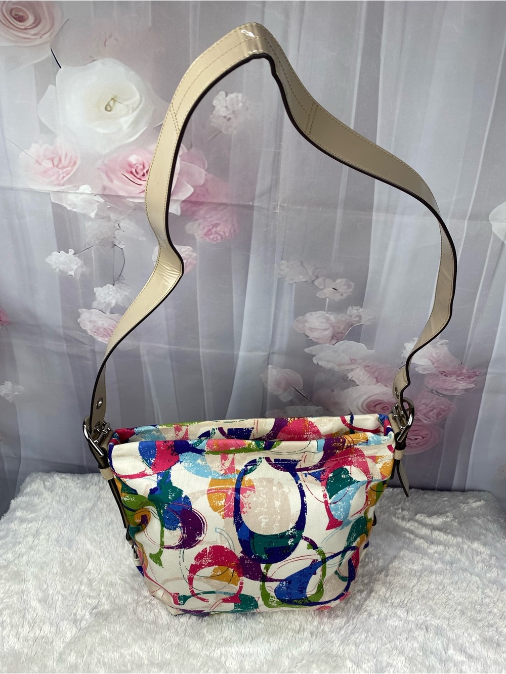 Coach Multicolor Canvas Shoulder Bag with Cream Strap